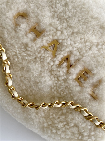 Ch*el 22 mini handbag shearling wool and gold tone metal  as3980