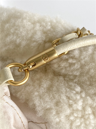 Ch*el 22 mini handbag shearling wool and gold tone metal  as3980