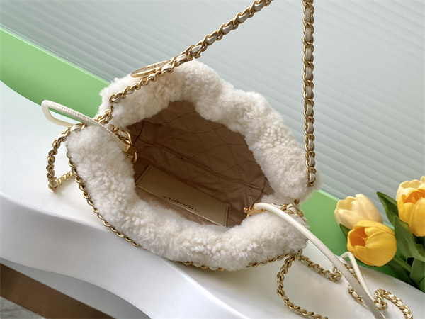 Ch*el 22 mini handbag shearling wool and gold tone metal  as3980