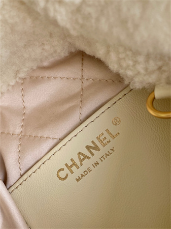 Ch*el 22 mini handbag shearling wool and gold tone metal  as3980