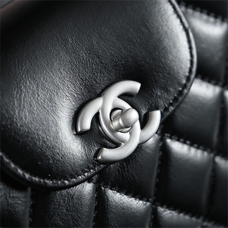 Cha.nel Mini Shopping Bag Kelly Bag Shiny Aged Calfskin Silver-Tone Metal Black AS4416