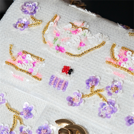 Cha.nel 24A Mini Flap Bag Sequins & Gold-Tone Metal White