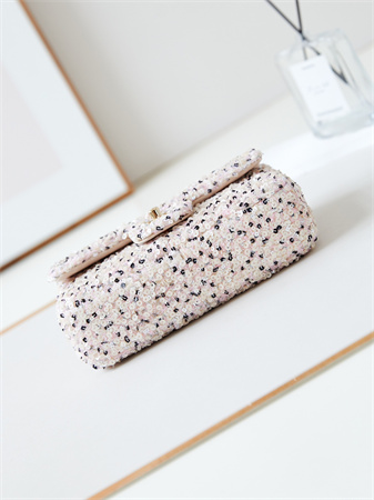 Cha.nel Evening Bag Sequins & Gold-Tone Metal  White & Silver AS4298