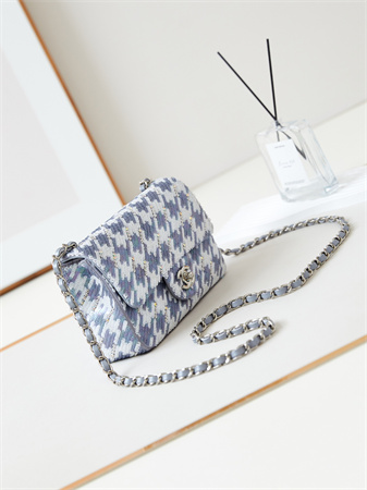 Cha.nel Mini Classic Handbag Sequins and Silver Tone Metal Grey,White &Gold A69900