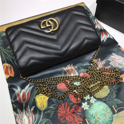 Gu.cci GG Marmont  Chain Wallet Black Leather 488426