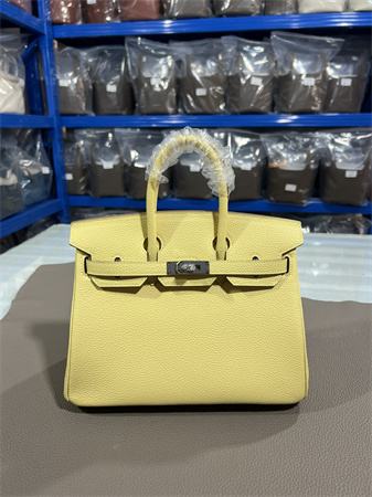 Bir.kin Bag TOGO Leather 25/30/35CM Gold/Silver Hardware In Jaune Poussin Color HS