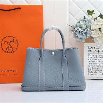 H**mes garden party 30/36cm calfskin leather bleu lin