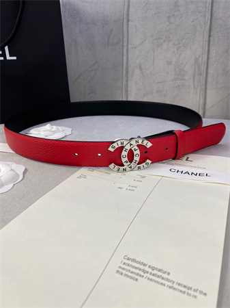 Ch*el belts in calfskin 30mm gold/silver hardware red