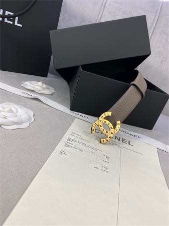 Ch*el belts in calfskin 30mm gold/silver hardware etoupe