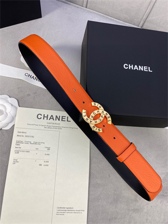 Ch*el belts in calfskin 30mm gold/silver hardware orange