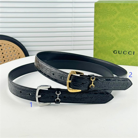 G*u*i belts in crocodile embossed calfskin 30mm gold/silver hardware black color