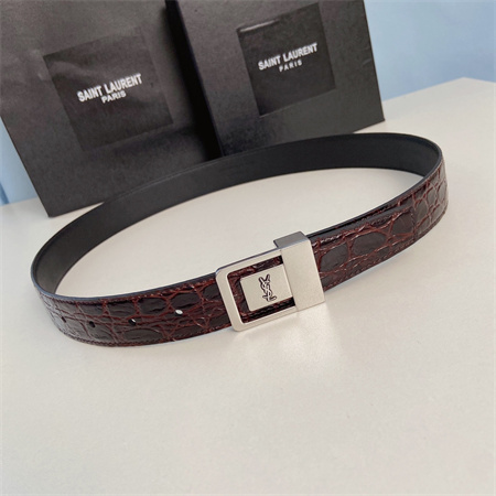 Y*L belts in crocodile embossed leather 30mm silver hardware burgundy