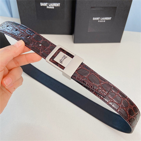 Y*L belts in crocodile embossed leather 30mm silver hardware burgundy