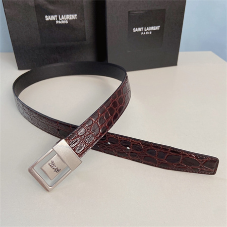 Y*L belts in crocodile embossed leather 30mm silver hardware burgundy