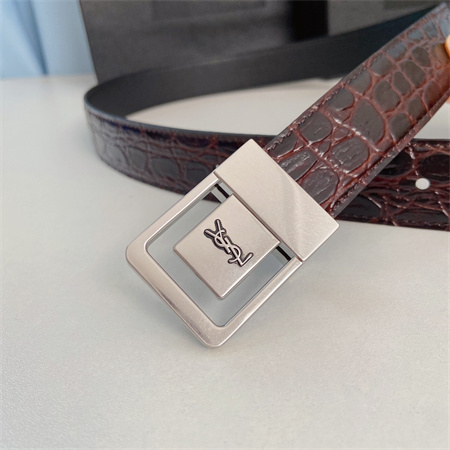 Y*L belts in crocodile embossed leather 30mm silver hardware burgundy