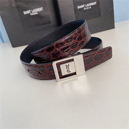 Y*L belts in crocodile embossed leather 30mm silver hardware burgundy
