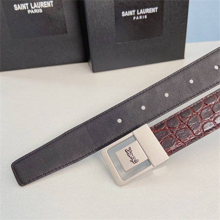 Y*L belts in crocodile embossed leather 30mm silver hardware burgundy
