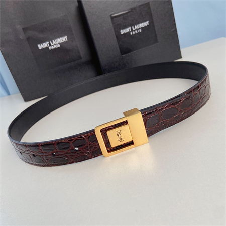 Y*L belts in crocodile embossed leather 30mm gold hardware burgundy