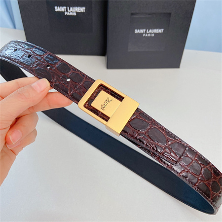 Y*L belts in crocodile embossed leather 30mm gold hardware burgundy