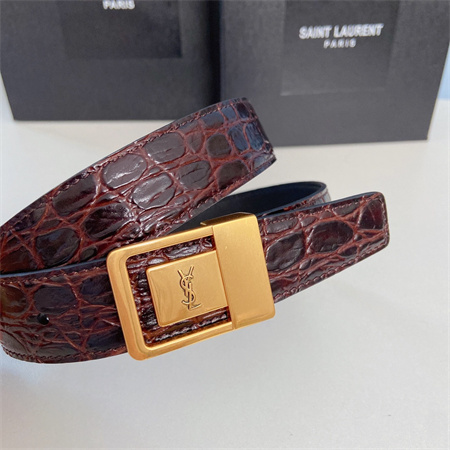 Y*L belts in crocodile embossed leather 30mm gold hardware burgundy