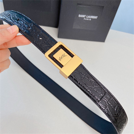 Y*L belts in crocodile embossed leather 30mm gold hardware black