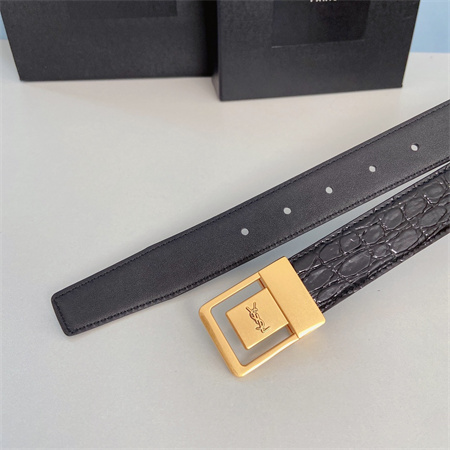 Y*L belts in crocodile embossed leather 30mm gold hardware black