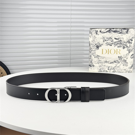 D*or belts in black calfskin 35mm silver hardware