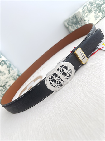 D*or belts in calfskin black/brown 35mm silver hardware