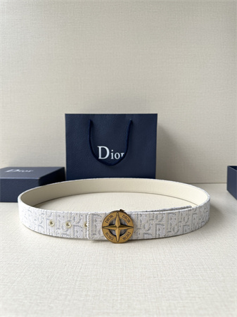 D*or belts in beige jacquard canvas & calfskin 35mm gold hardware
