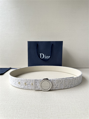 D*or belts in beige jacquard canvas & calfskin 35mm silver hardware