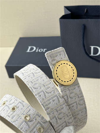 D*or belts in beige jacquard canvas & calfskin 35mm gold hardware