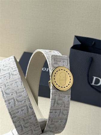 D*or belts in beige jacquard canvas & calfskin 35mm gold hardware