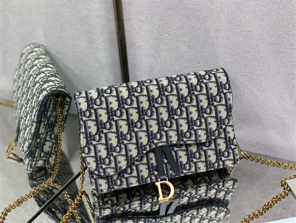 cd saddle pouch with chain blue D*or oblique jacquard