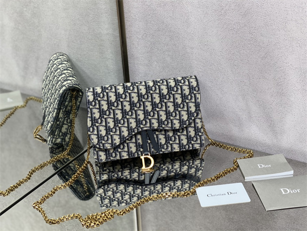 cd saddle pouch with chain blue D*or oblique jacquard