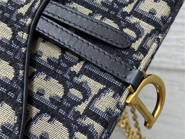 cd saddle pouch with chain blue D*or oblique jacquard