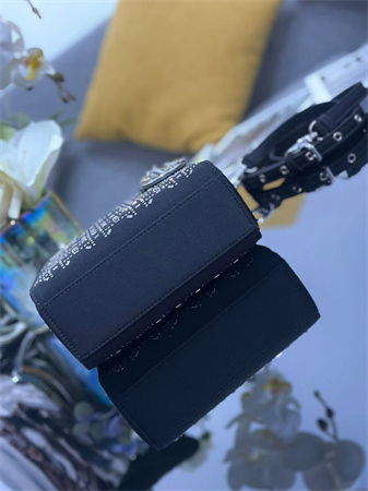 cd mini lady D*or bag satin with crystal cannage silver tone metal black