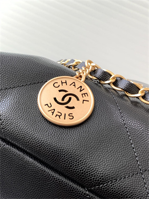 Cha.nel 22 Small Handbag Grained Calfskin Gold Tone Metal Black AS3260
