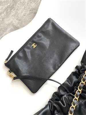 Cha.nel 22 Small Handbag Grained Calfskin Gold Tone Metal Black AS3260