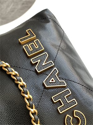 Cha.nel 22 Mini Handbag Grained Calfskin Gold Tone Metal Black AS3980