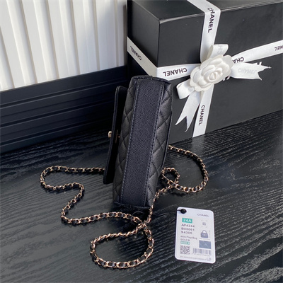 Ch*el clutch with chain grained calfskin & gold-tone metal black ap4244