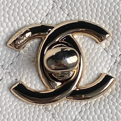 Ch*el clutch with chain grained calfskin & gold-tone metal white ap4244