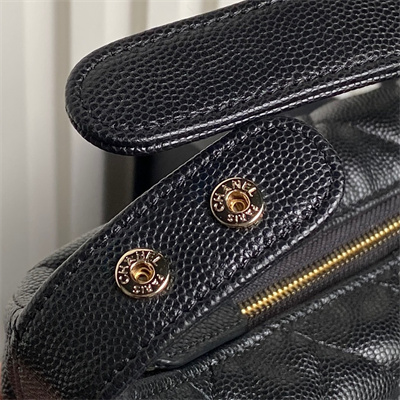 Ch*el small hobo bag grained calfskin & gold-tone metal black ap4386