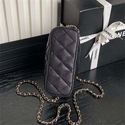 Ch*el small hobo bag grained calfskin & gold-tone metal black ap4386