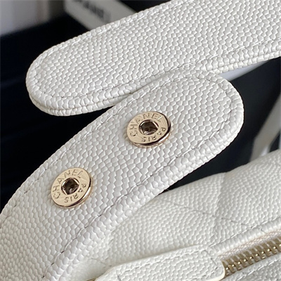 Ch*el small hobo bag grained calfskin & gold-tone metal white ap4386