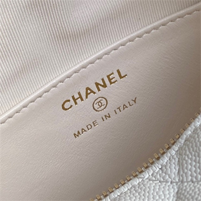 Ch*el small hobo bag grained calfskin & gold-tone metal white ap4386