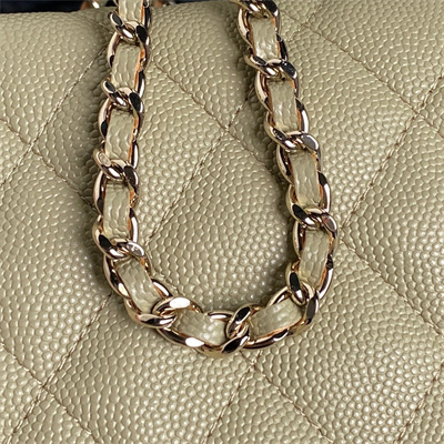 Ch*el small hobo bag grained calfskin & gold-tone metal beige ap4386