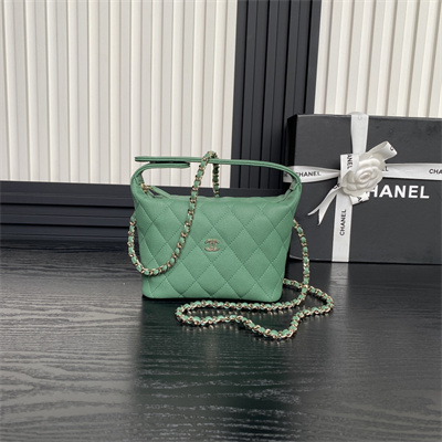 Ch*el small hobo bag grained calfskin & gold-tone metal green ap4386