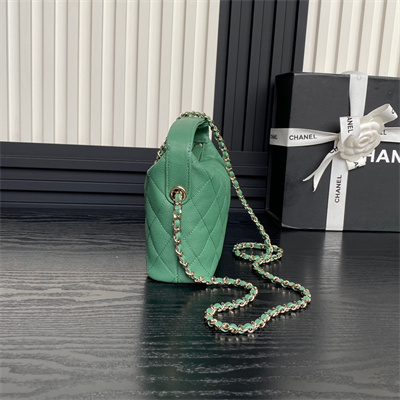 Ch*el small hobo bag grained calfskin & gold-tone metal green ap4386