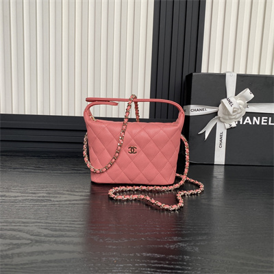 Ch*el small hobo bag grained calfskin & gold-tone metal pink ap4386