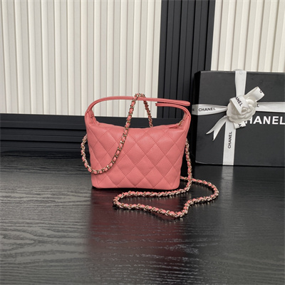Ch*el small hobo bag grained calfskin & gold-tone metal pink ap4386